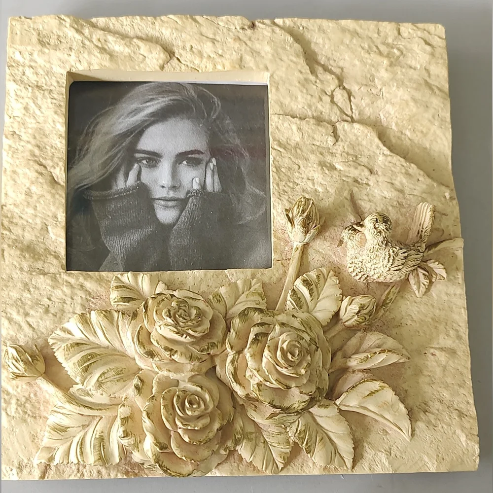 Elegant Cream Floral Picture Frame with Bird Design Vintage